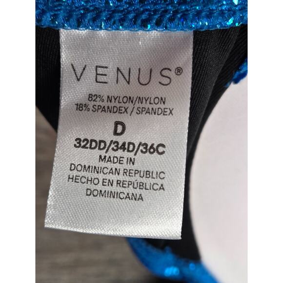 VENUS Shine Marilyn Push-Up Halter Top Bright Blue Glittery Bikini Set 32D - 6 - Picture 6 of 6